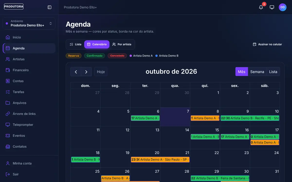 Agenda de shows e compromissos