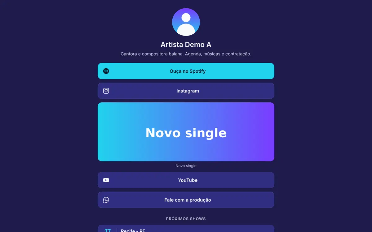 Árvore de links do artista